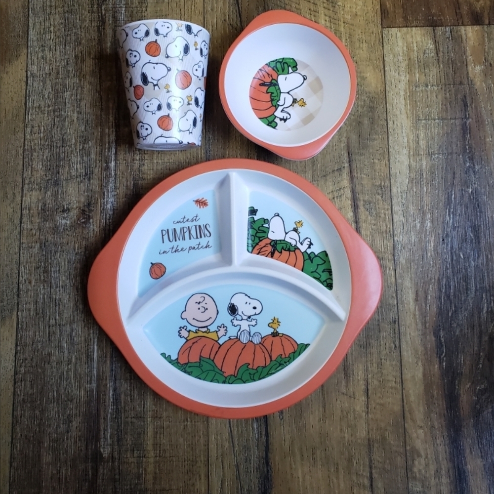 3 Piece Peanuts Pumpkin Kids Mealtime Set